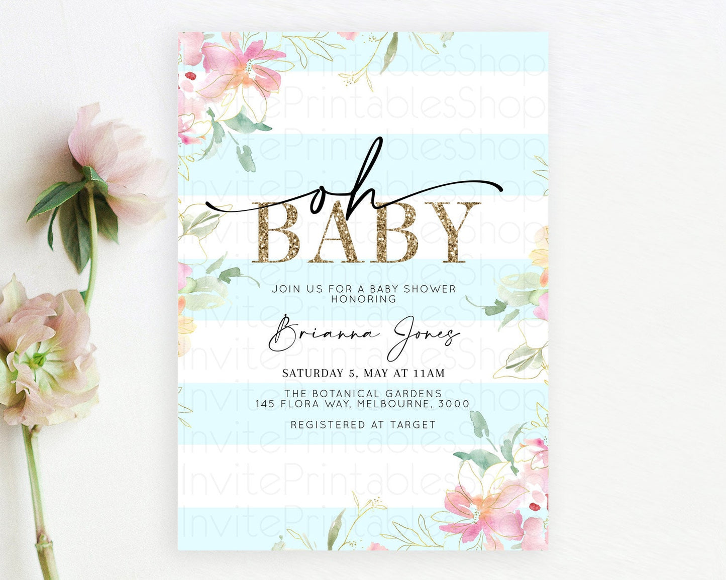 Wildflower Baby Shower Invitation Secret Garden Baby Shower Invitation Pastel Flowers Invite Enchanted Garden Shower Floral Theme D10304