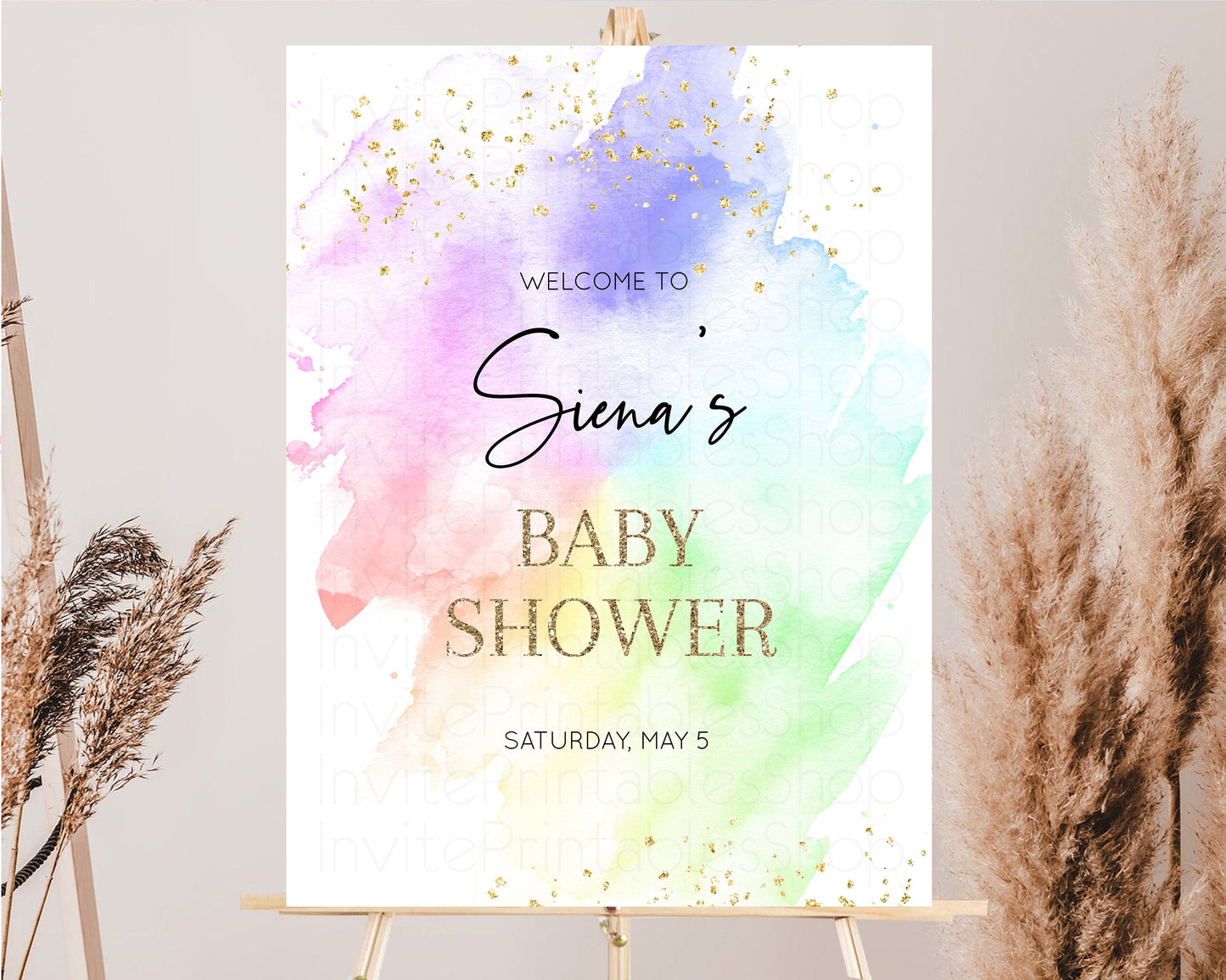 Rainbow Welcome Sign Pastel Baby Shower Board Colorful Watercolor Baby Shower Board Ombre Pastel Welcome Board Glitter Welcome Poster C378