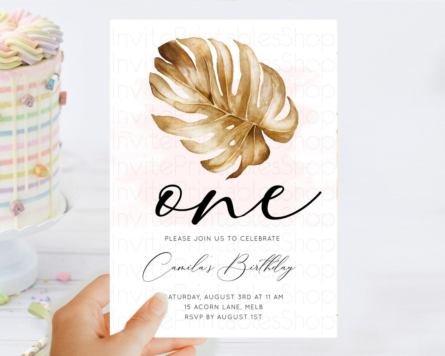 Tropical Invitation Tropical Birthday Invitation Tropical Floral Invitation Palm Leaf Fern Invite Frangipani White Orchid Invitation D11042