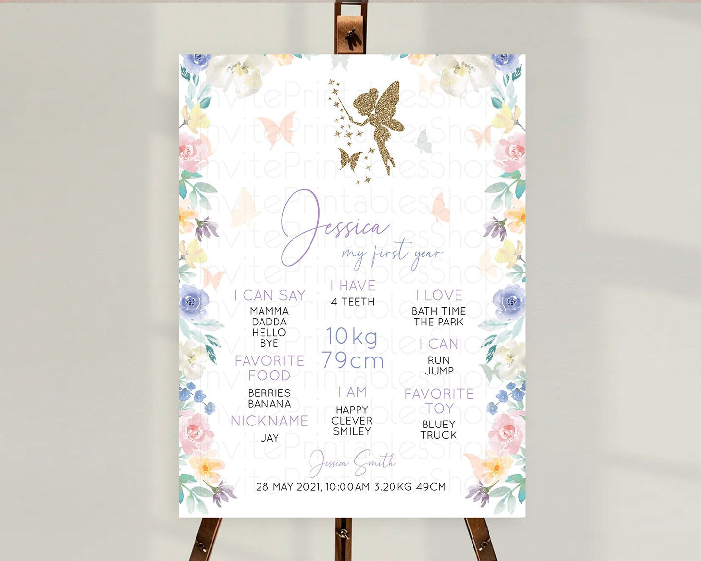 Fairy First Birthday Milestone Poster Fairy Secret Garden Milestone Board Enchanted Garden Pastel Floral Butterfly 1st Birthday Sign D10761