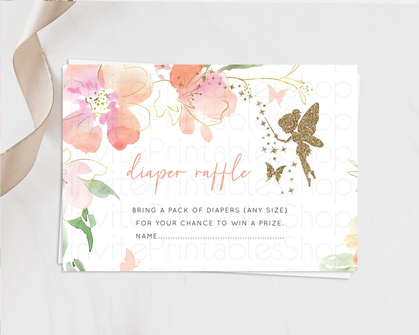 Fairy Diaper Raffle Card Fairy Diaper Insert Enchanted Garden Fairy Diaper Ticket Pastel Floral Butterfly Secret Garden Raffle Game D10934