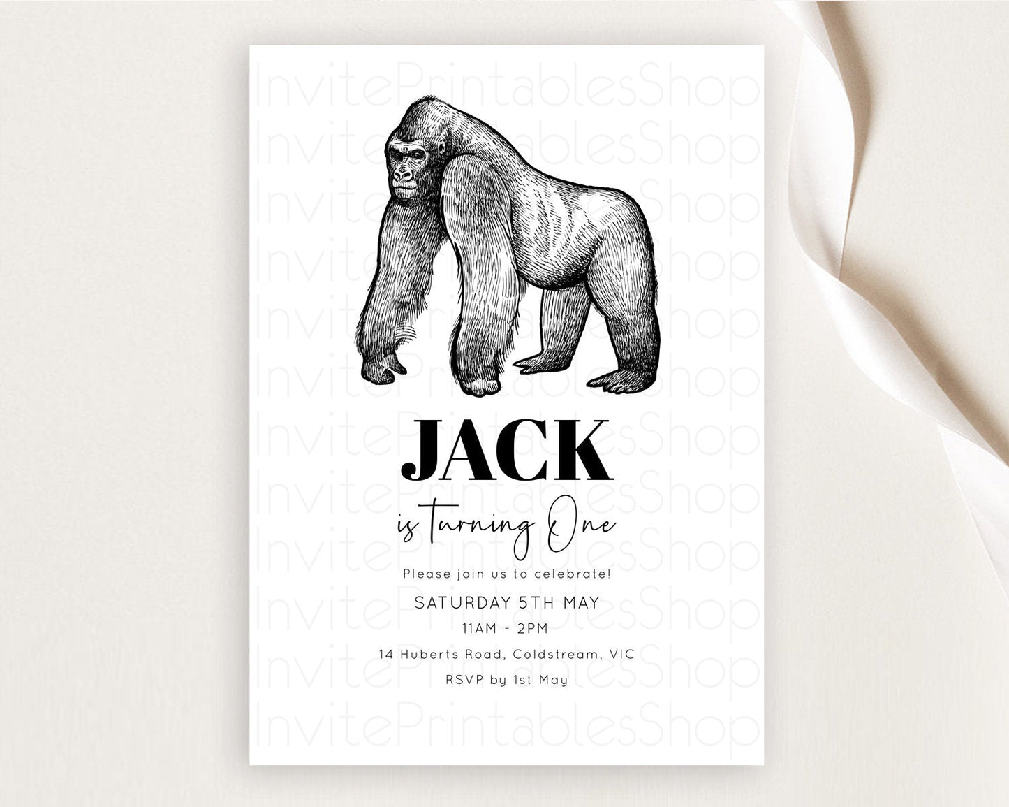 Gorilla Birthday Invitation Gorilla Invitation Gorilla Birthday Jungle Gorilla Party Jungle Adventure Zoo Party Animals Two Wild ONE D10855