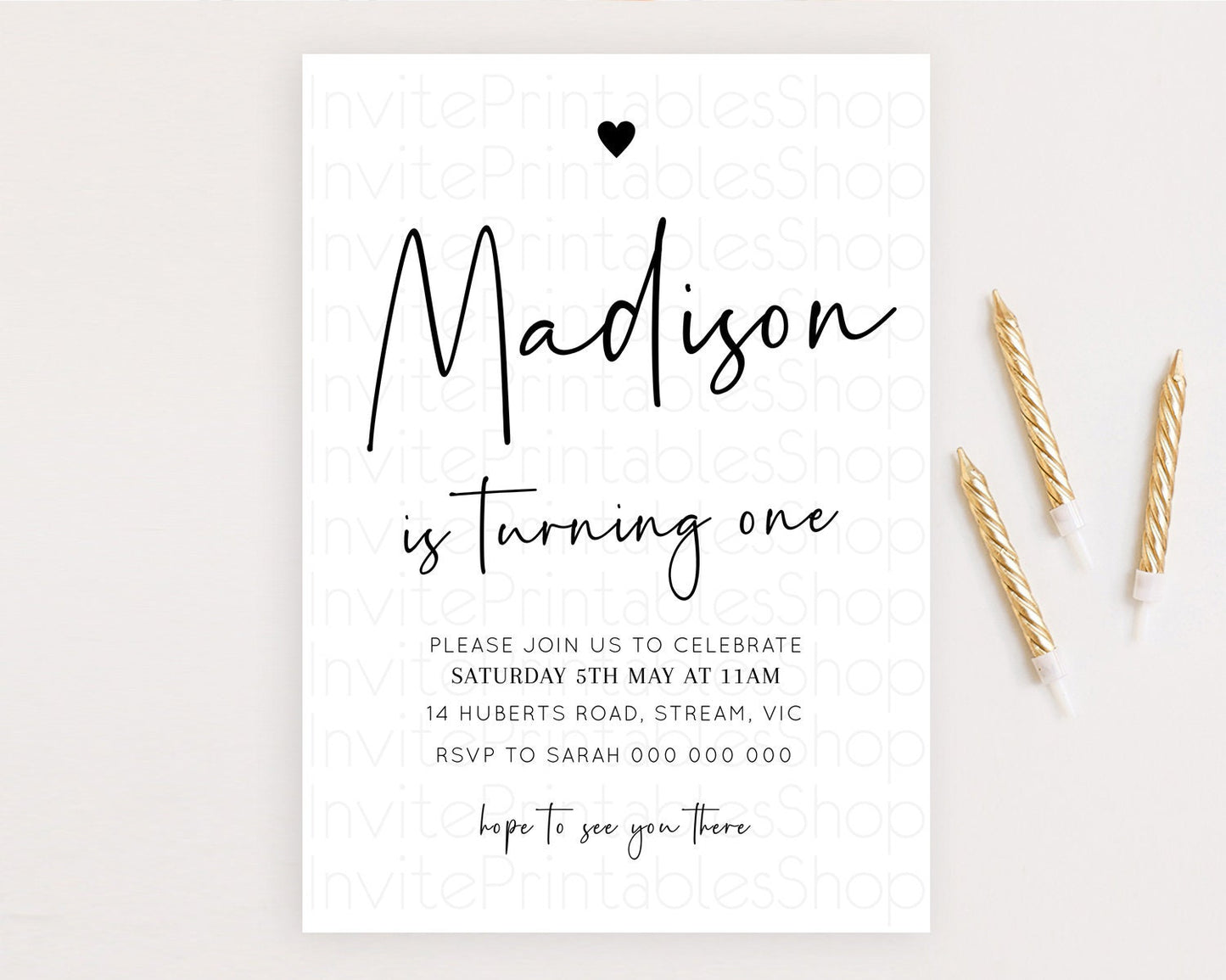 Minimalist Birthday Invitation White Black Invitation Minimalist Pastel Invitation Plain Invites Modern Simple 1st First Birthday D10955