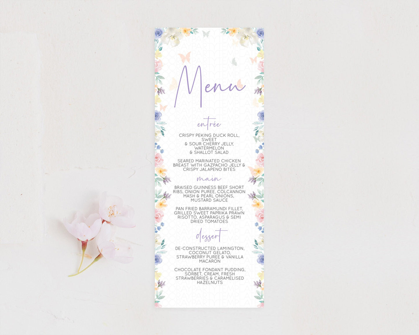 Secret Garden Menu Wildflower Menu Template Pastel Flower Garden Table Decor Boho Floral Dinner Dessert Floral Party Food Menu D10710