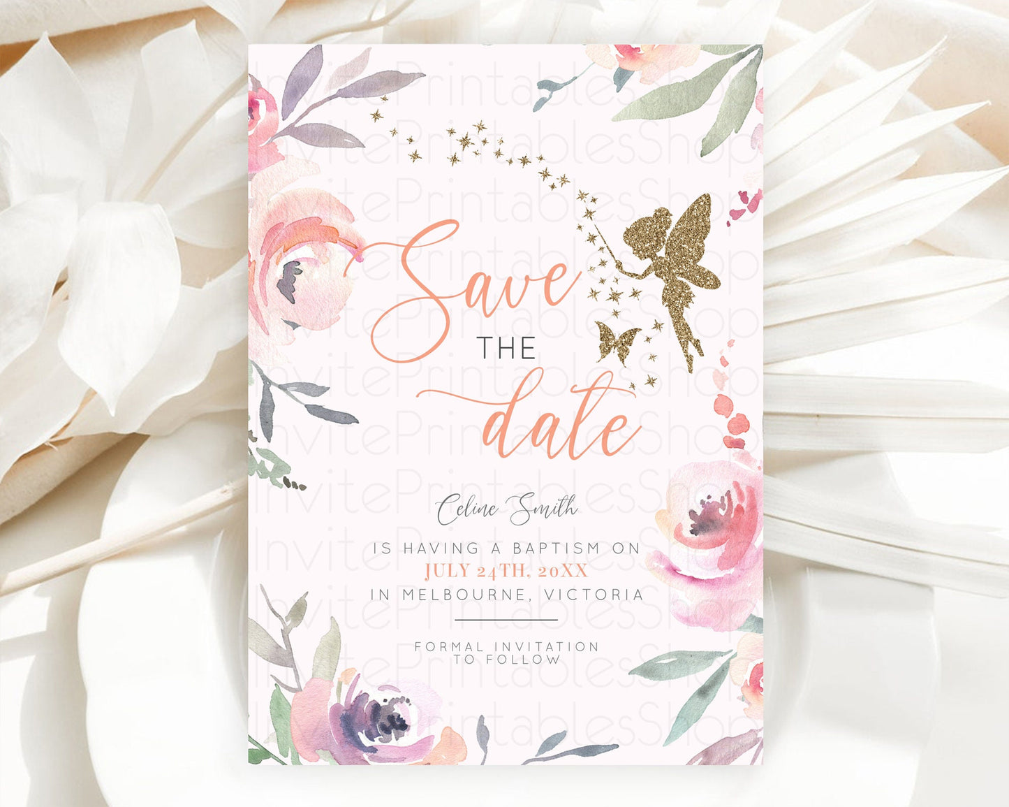 Fairy Save The Date Template Enchanted Garden Pastel Floral Butterfly Party Secret Garden Birthday Baptism Baby Shower Bridal Shower D10197