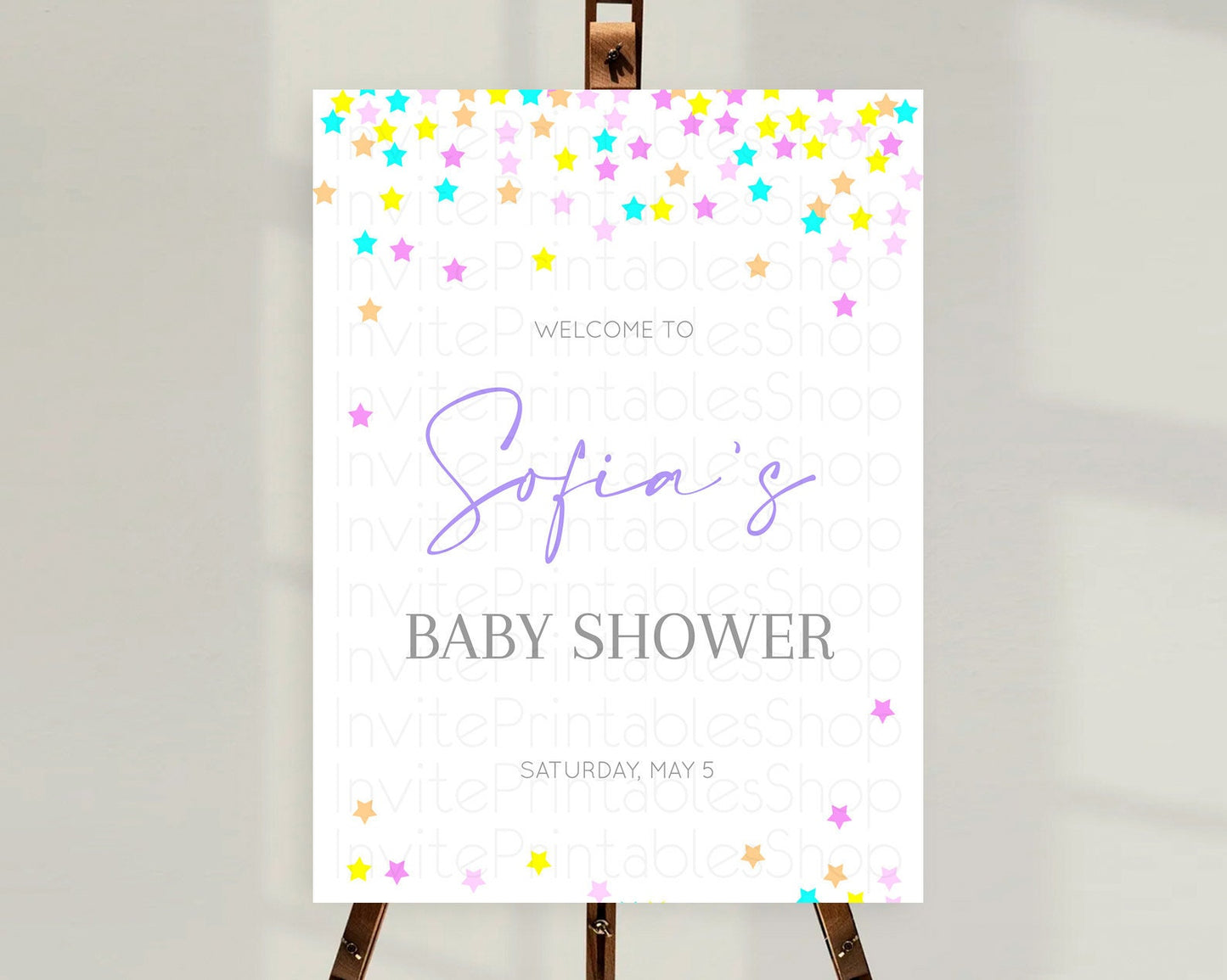 Star Baby Shower Welcome Board Pastel Stars Welcome Sign Shooting Star Rainbow Colorful Confetti Twinkle Little Star Welcome Sign D10397