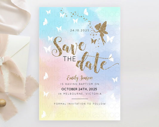 Editable Fairy Save The Date Template Enchanted Garden Pastel Floral Butterf
