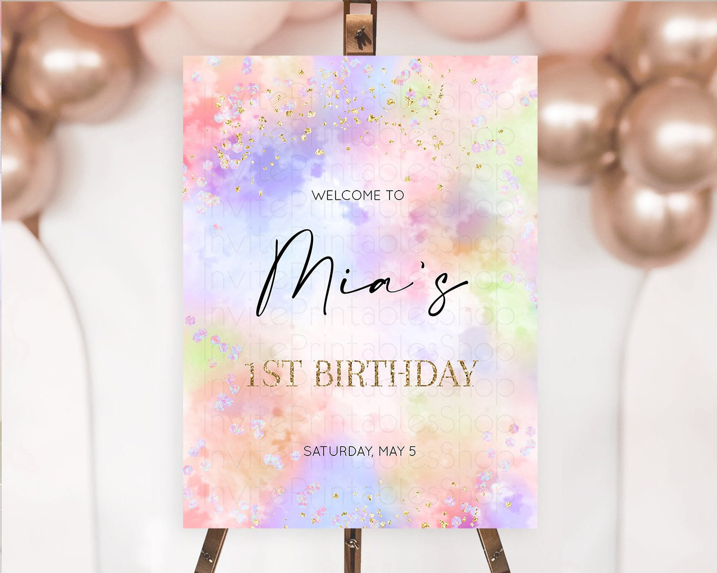 Pastel Welcome Sign Pastel Rainbow Welcome Sign Colorful Rainbow Confetti Watercolor Glitter Pastel First Birthday Welcome Sign D10610