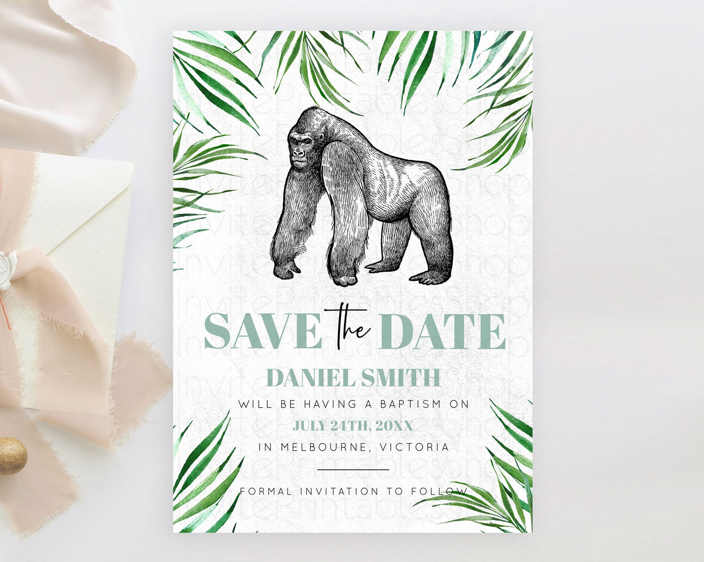 Editable Gorilla Save The Date Template Gorilla Party Save The Date Safari A