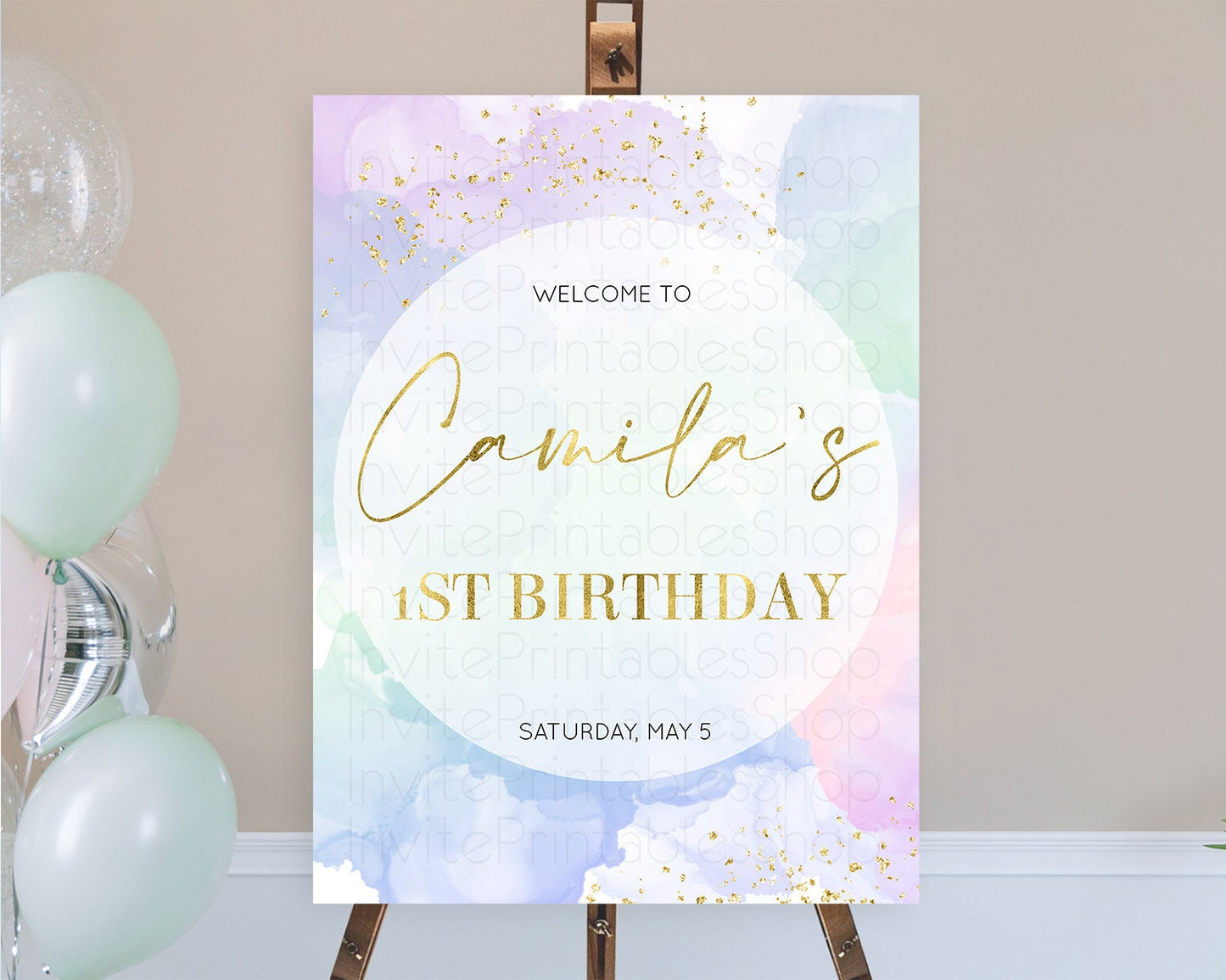 Pastel Welcome Sign Pastel Rainbow Welcome Sign Colorful Rainbow Confetti Watercolor Glitter Pastel First Birthday Welcome Sign D10624