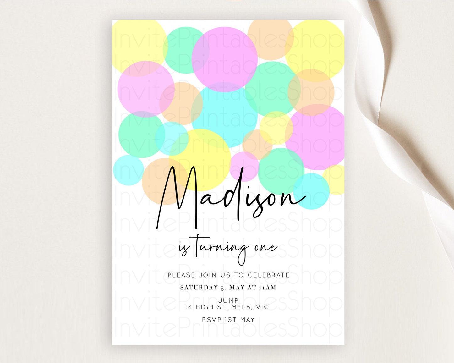 Pastel Birthday Invitation Pastel Confetti Birthday Invitation Bubbles Invitation Colorful Rainbow Confetti 2nd 1st First Birthday D10409