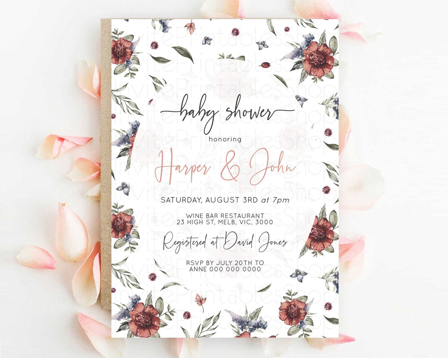 Wildflower Baby Shower Invitation Secret Garden Baby Shower Invitation Pastel Flowers Invite Enchanted Garden Shower Floral Theme D10503