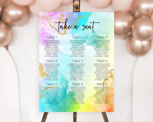 Editable Rainbow Seating Chart Pastel Seating Chart Colorful Pastel Watercol