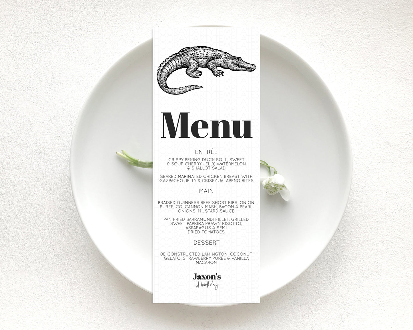 Crocodile Menu Alligator Menu Template Croc Gator Table Decor Croc Gator Dinner Dessert Menu Croc Gator Birthday Party Food Menu D10286