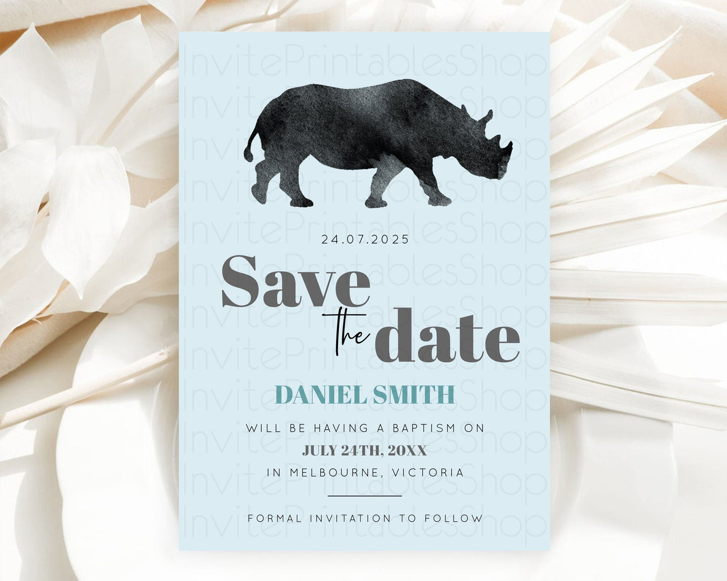 Rhino Save The Date Template Rhino Party Save The Date Safari Adventure Rhino Minimal Theme For 1st Birthday Baptism Baby Shower D10801