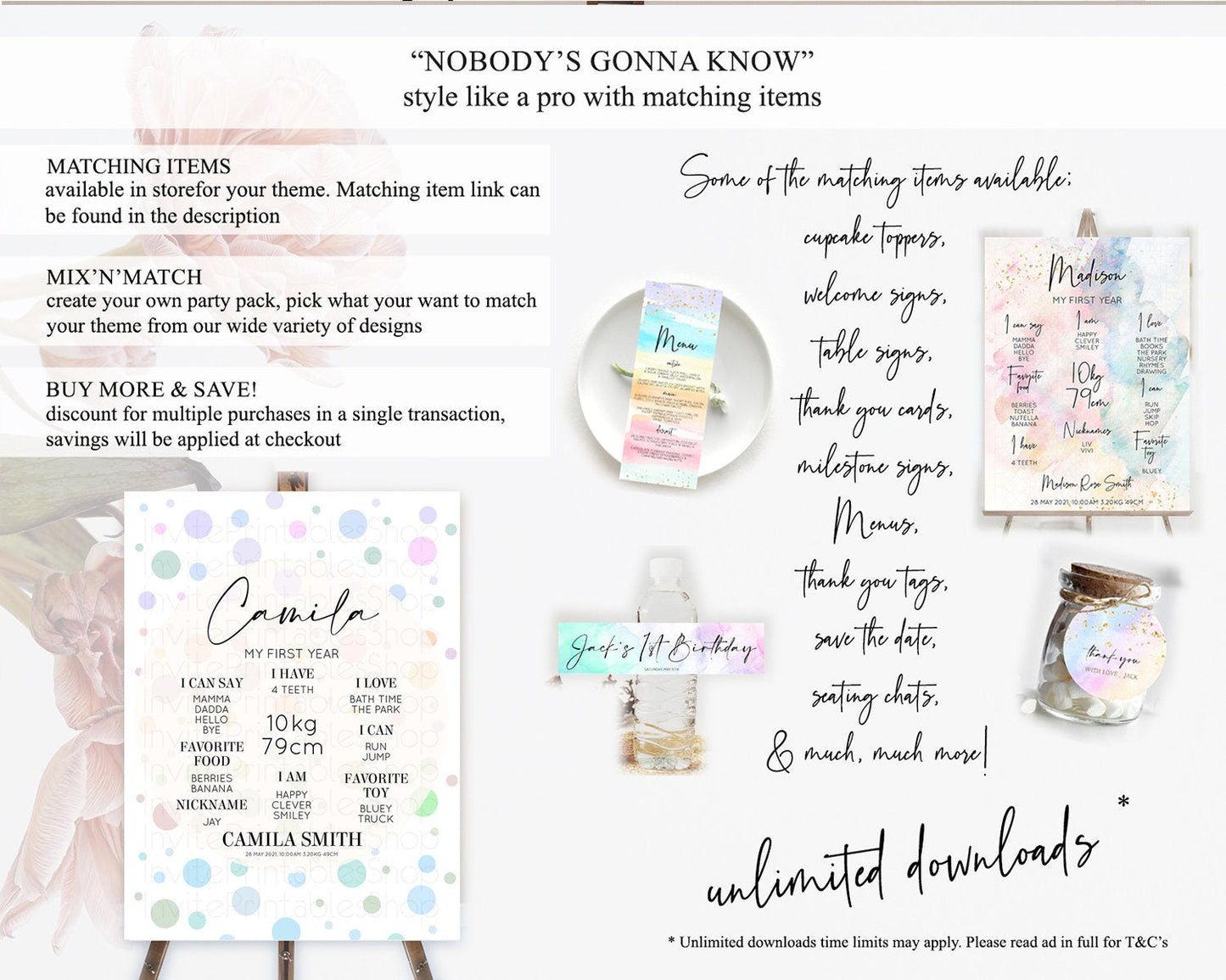 Pastel First Birthday Milestone Poster Pastel Rainbow Confetti First Birthday Milestone Board Colorful Bubbles Birthday Welcome Sign D10135
