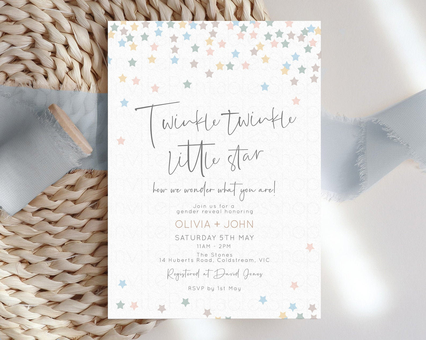 Twinkle Star Invitation Starry Baby Shower Invite Pastel Star Invite Star Invite Confetti Star Invite Sprinkles Twinkle Little Star Invite