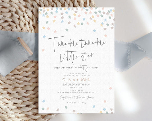 Twinkle Star Invitation Starry Baby Shower Invite Pastel Star Invite Star Invite Confetti Star Invite Sprinkles Twinkle Little Star Invite