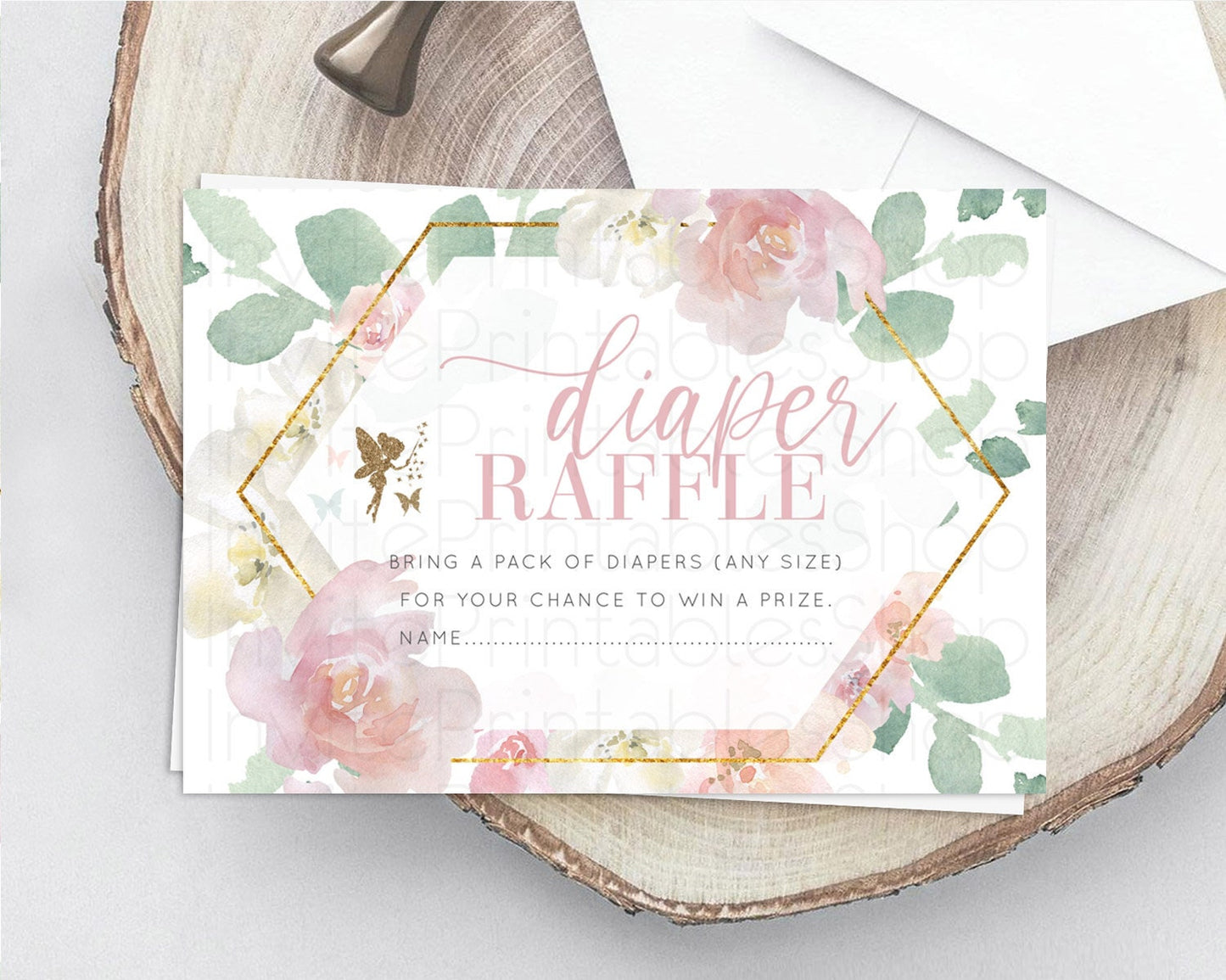 Fairy Diaper Raffle Card Fairy Diaper Insert Enchanted Garden Fairy Diaper Ticket Pastel Floral Butterfly Secret Garden Raffle Game D10965