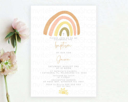 Editable Pastel Rainbow Baptism Invitation Boho Rainbow Baptism 1st Birthday