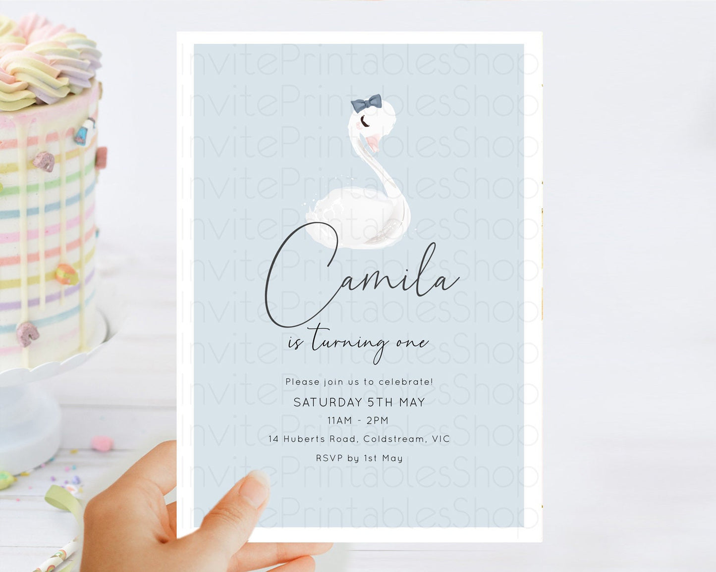 Swan Birthday Invitation Swan Princess Ballet Invitation Enchanted Forest Swan Lake Party Secret Garden Watercolour Pastel Floral D10760