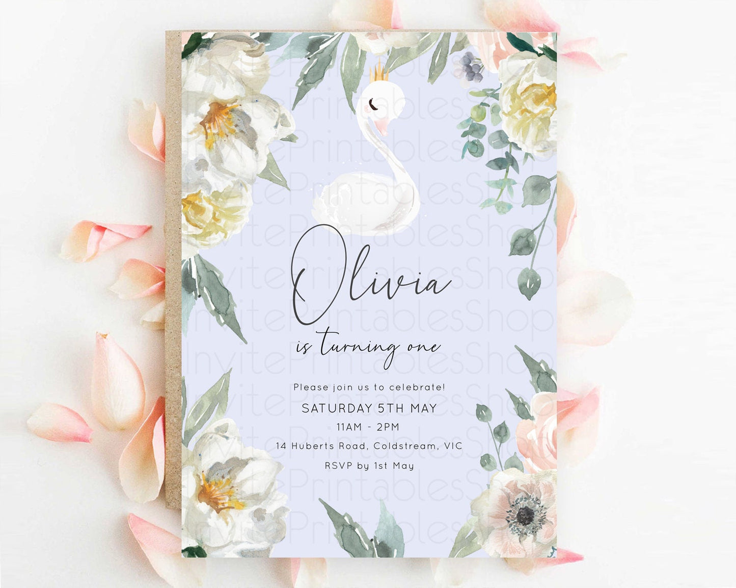Swan Birthday Invitation Swan Princess Ballet Invitation Enchanted Forest Swan Lake Party Secret Garden Watercolour Pastel Floral D10756