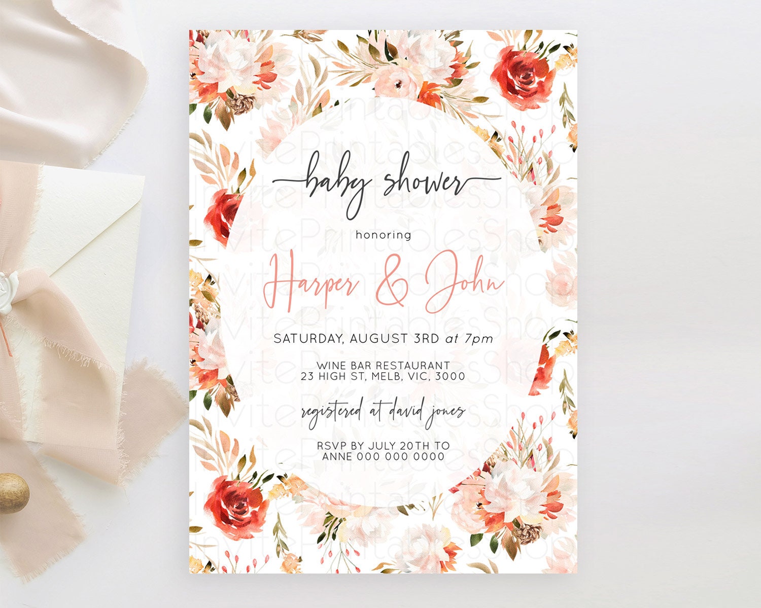 Editable Wildflower Baby Shower Invitation Secret Garden Baby Shower Invitat