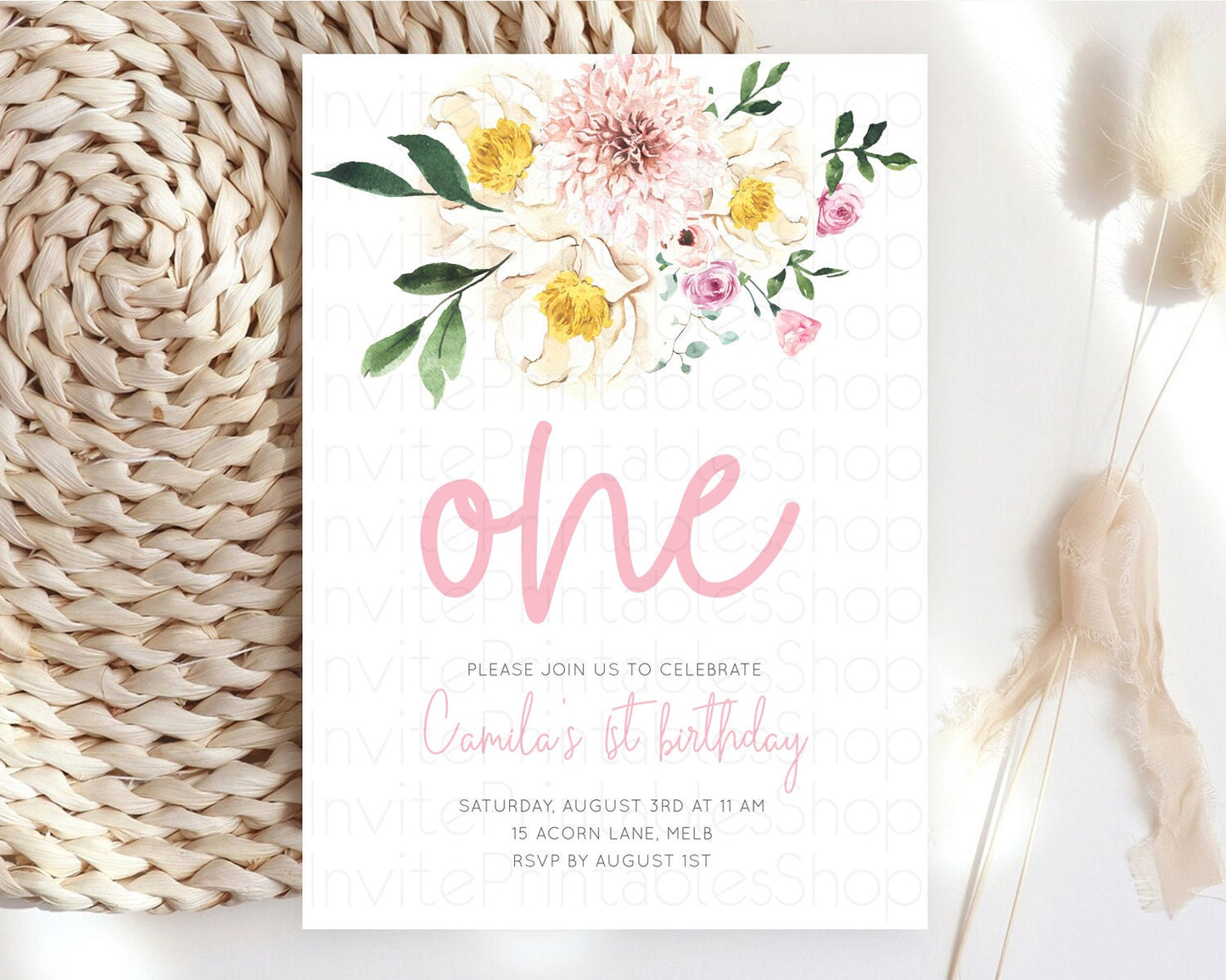 Secret Garden Invitation Wildflower Birthday Invitation Pastel Flowers Invite Enchanted Garden Boho Floral 3rd 2nd First Birthday D11040