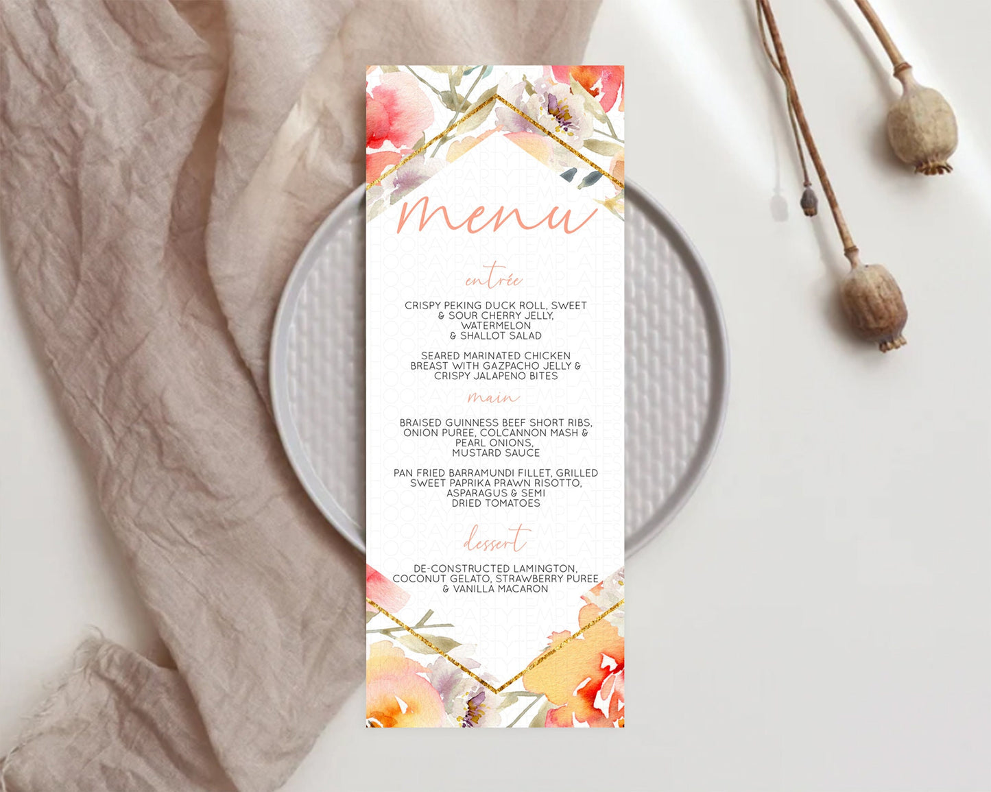 Secret Garden Menu Wildflower Menu Template Pastel Flower Garden Table Decor Boho Floral Dinner Dessert Floral Party Food Menu D10791