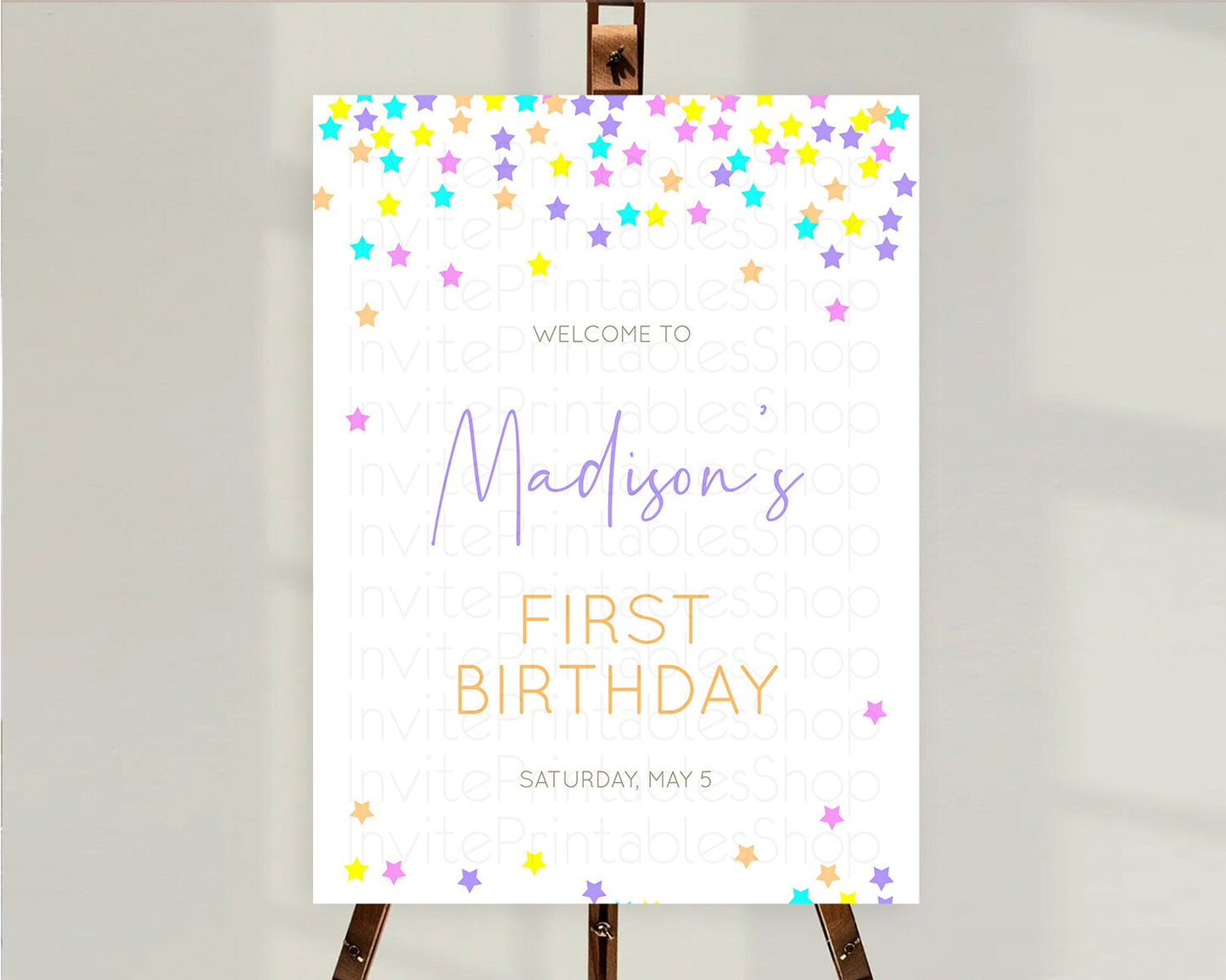 Star Welcome Board Pastel Stars Welcome Sign Shooting Star Rainbow Colorful Confetti Twinkle Little Star First Birthday Welcome Sign D10397