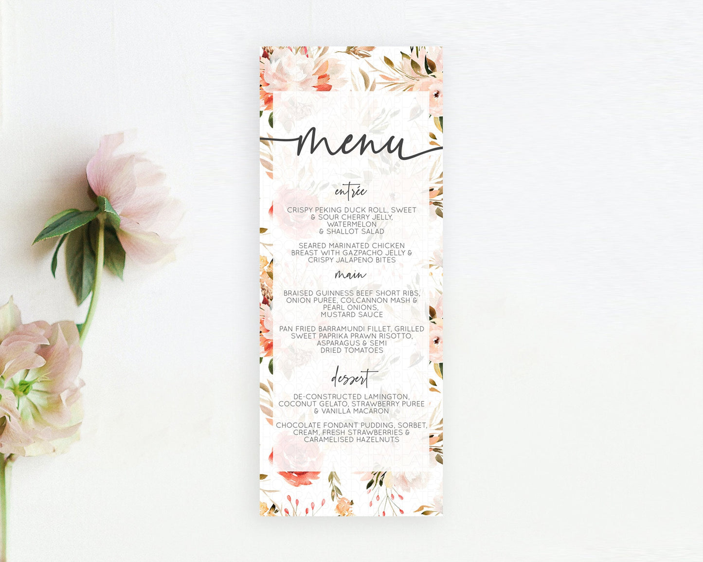 Secret Garden Menu Wildflower Menu Template Pastel Flower Garden Table Decor Boho Floral Dinner Dessert Floral Party Food Menu D10540