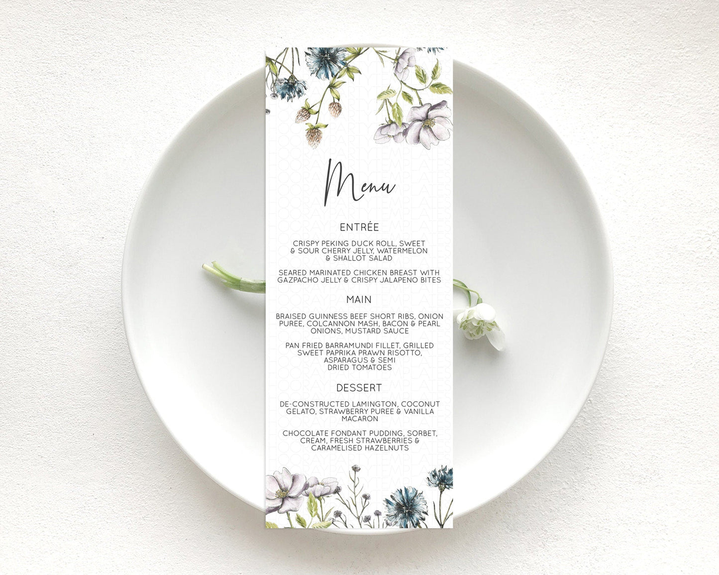 Secret Garden Menu Wildflower Menu Template Pastel Flower Garden Table Decor Boho Floral Dinner Dessert Floral Party Food Menu D11002