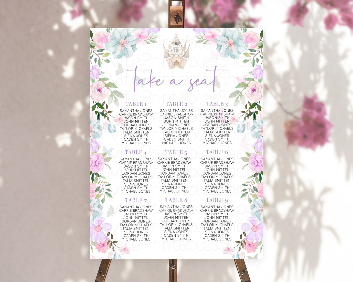 Princess Seating Chart Castle Seating Chart Royal Princess Décor Fairy Tale Enchanted Castle Pastel Floral Garden Table Number Sign D10471