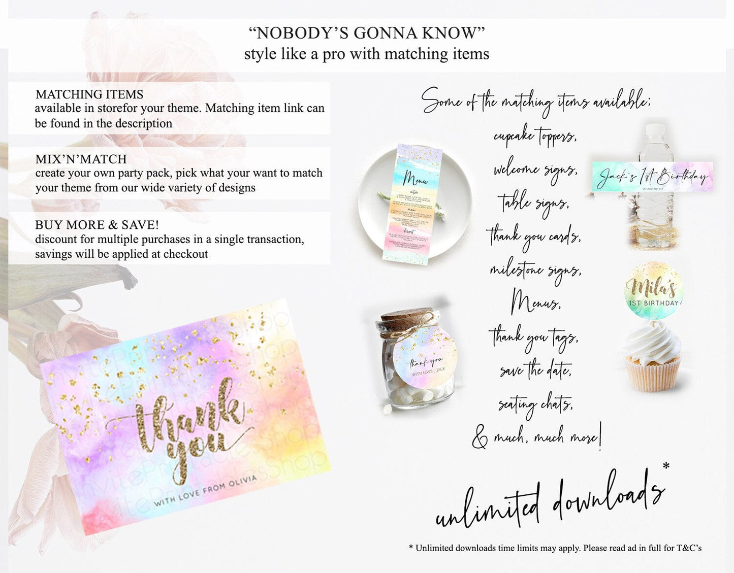 Pastel Thank You Rainbow Thank You Card Colorful Pastel Birthday Thank You Card Confetti Watercolor Pastel Teacher Thank You Cards D10435