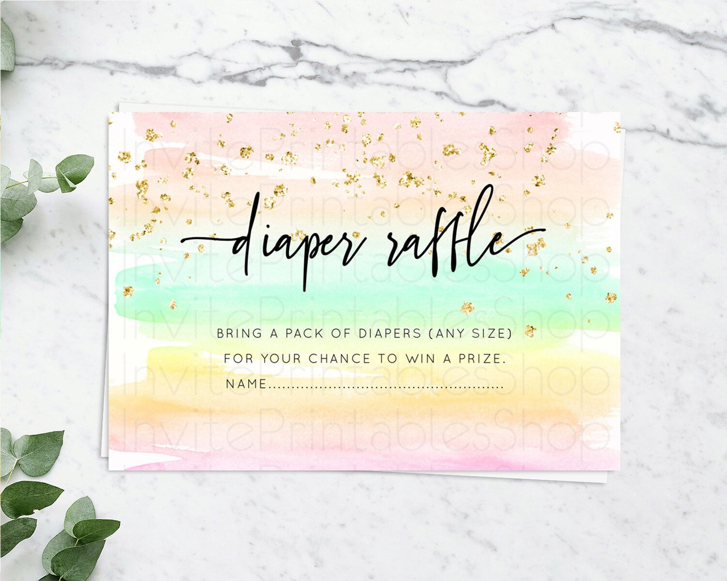 Pastel Diaper Raffle Card Pastel Rainbow Diaper Raffle Insert Colorful Ombre Watercolor Diaper Ticket Confetti Glitter Raffle Game D10591