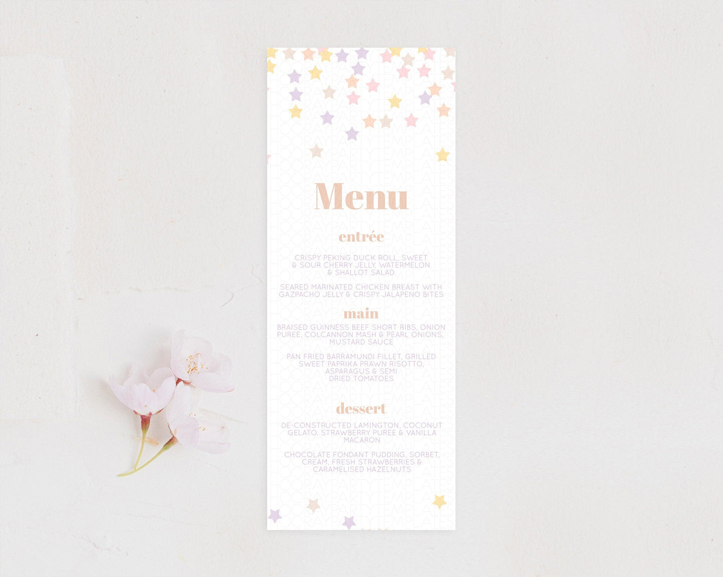 Star Menu Template Pastel Stars Menu Shooting Star Twinkle Little Star Decor Rainbow Colorful Confetti Dinner Dessert Food Menu D10810