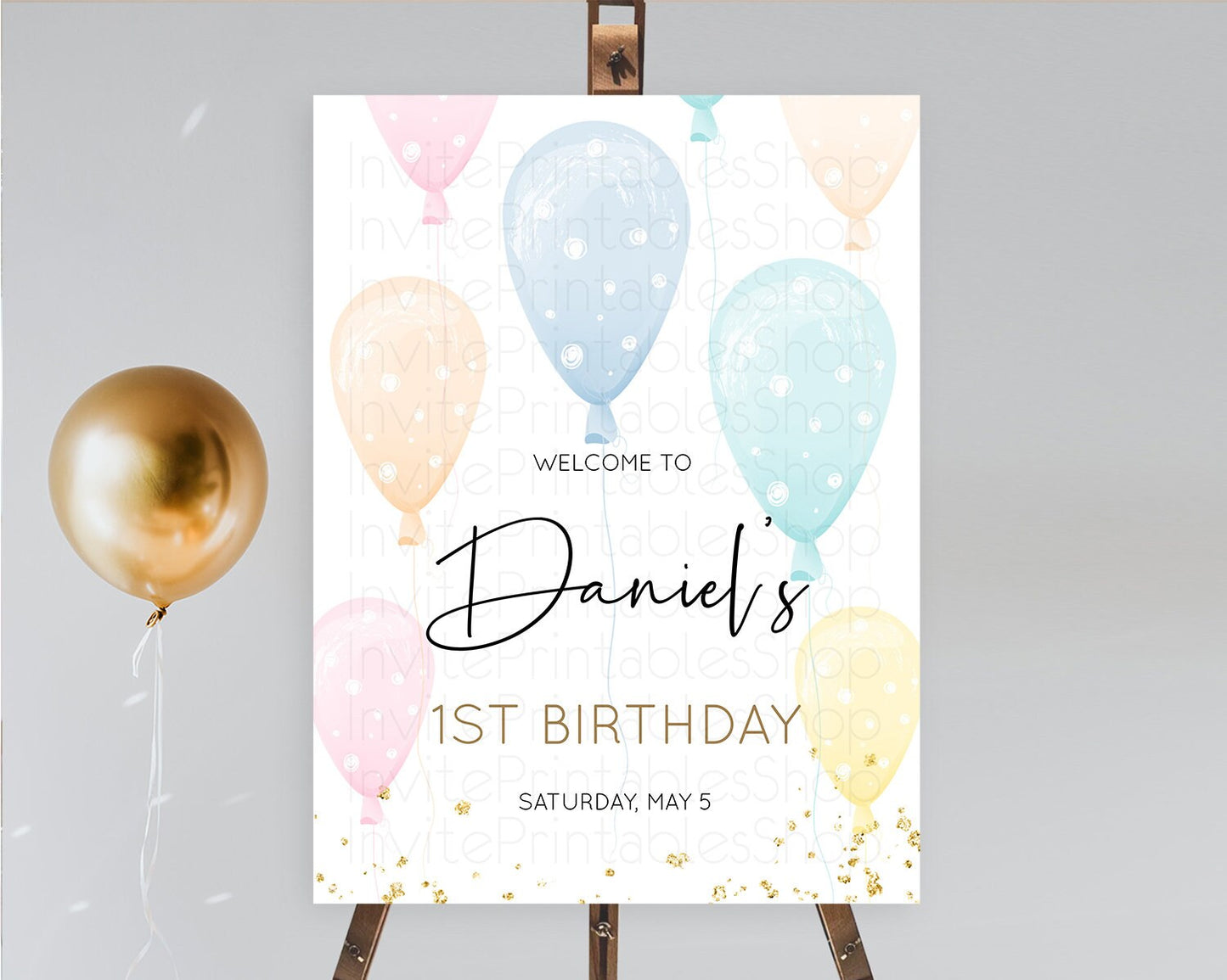 Pastel Balloons Welcome Sign Colorful Balloon Welcome Board Rainbow Balloon Weclome Poster Confetti First Birthday Welcome Sign D10776