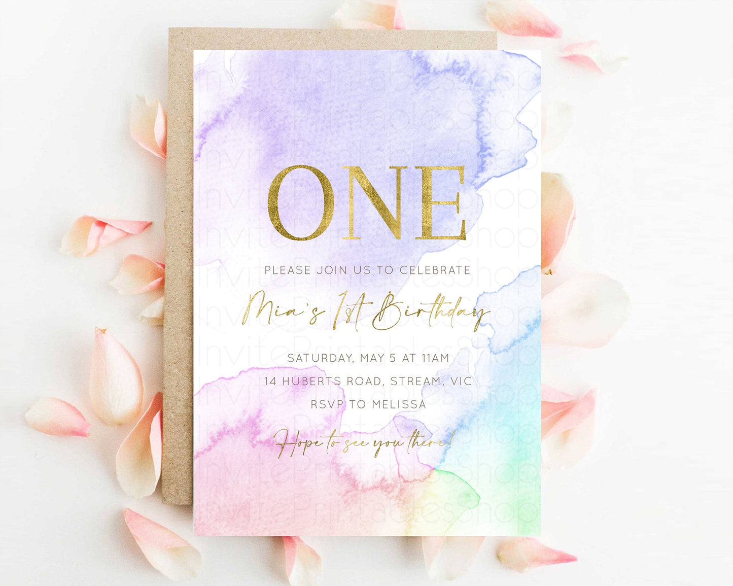 Rainbow Birthday Invitation Pastel Birthday Invite Ombre Watercolor Invite Enchanted Theme Colorful Splash Glitter Sprinkles 1st 2nd 3rd 193