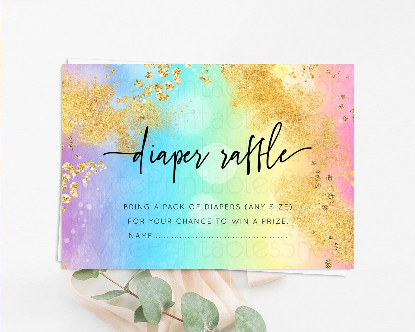 Pastel Diaper Raffle Card Pastel Rainbow Diaper Raffle Insert Colorful Ombre Watercolor Diaper Ticket Confetti Glitter Raffle Game D10559