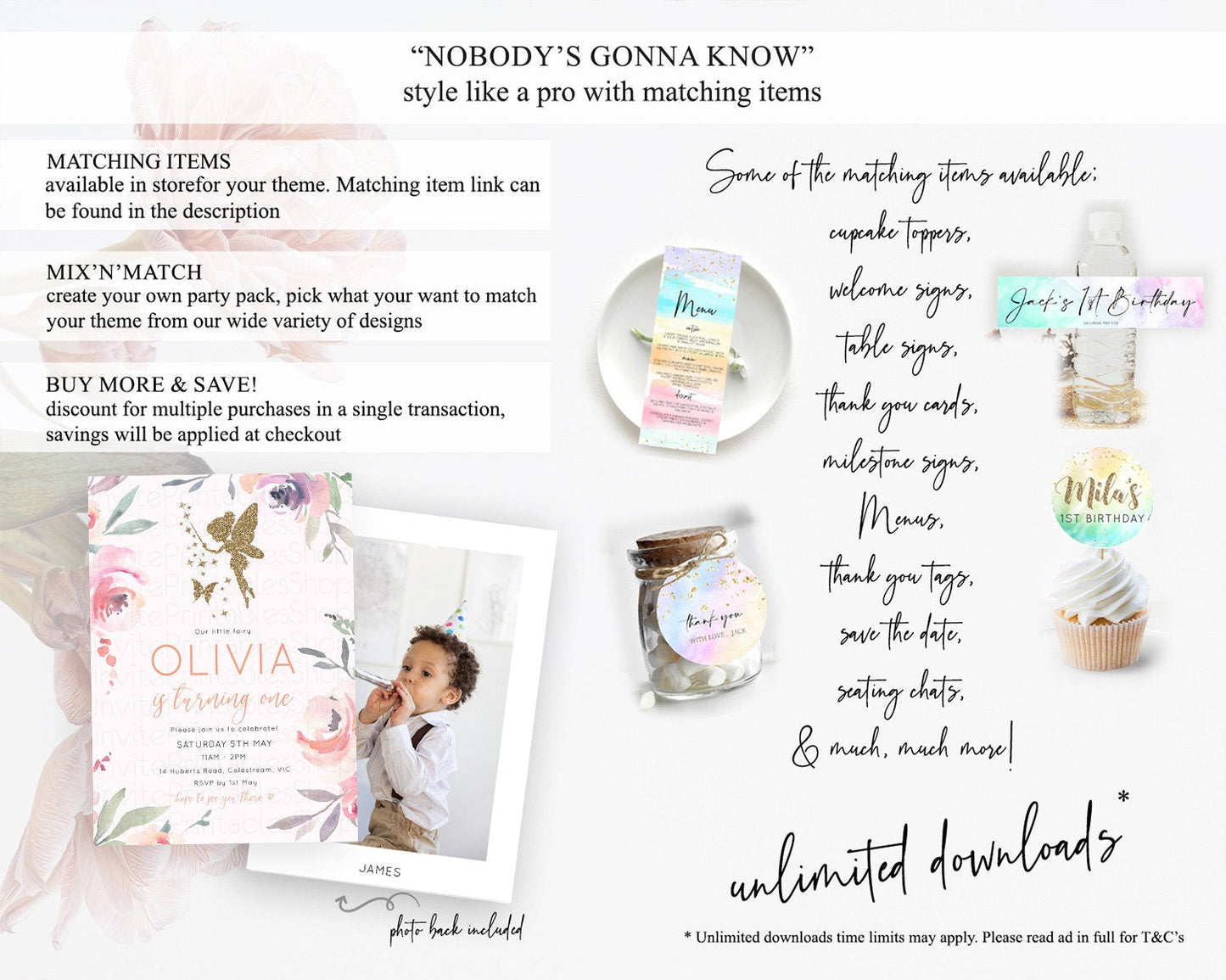Fairy Birthday Invitation Fairy Invites Fairy Tea Party Fairy Garden Birthday Secret Garden Enchanted Garden Pastel Floral Butterfly D10197