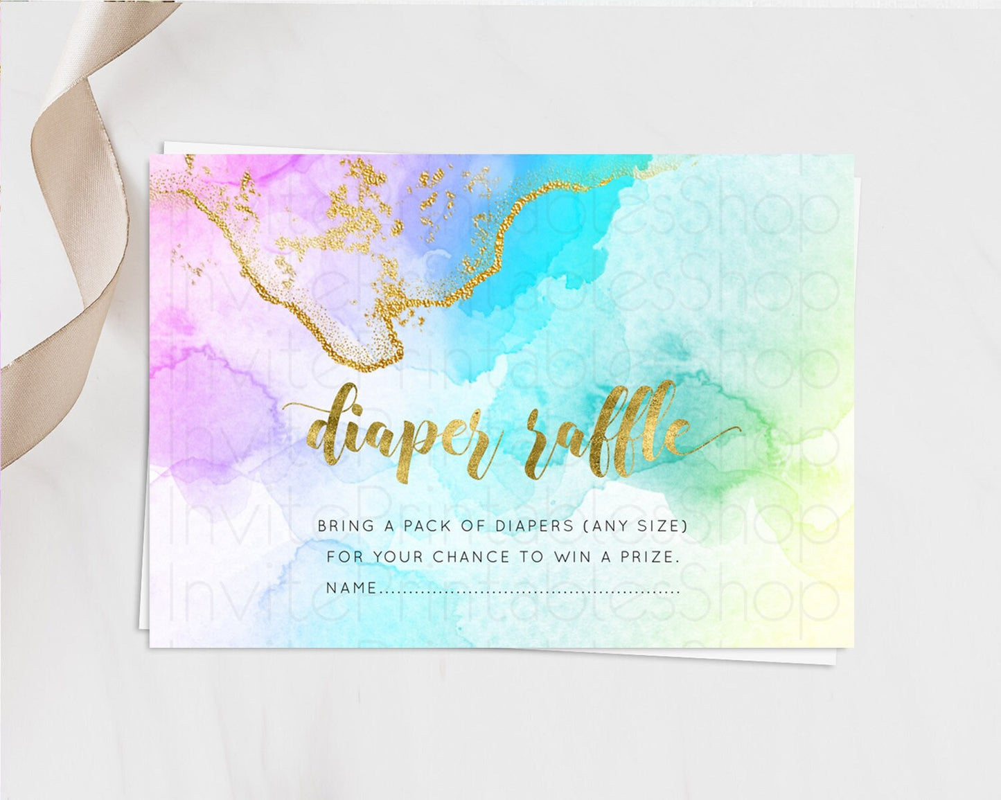Pastel Diaper Raffle Card Pastel Rainbow Diaper Raffle Insert Colorful Ombre Watercolor Diaper Ticket Confetti Glitter Raffle Game D10392