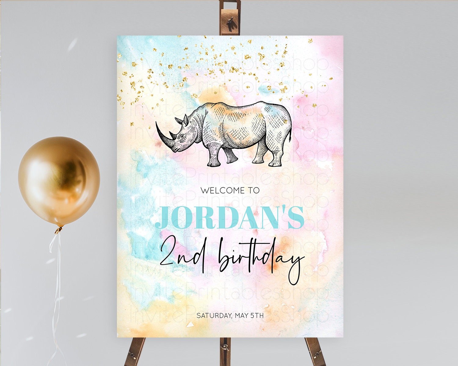 Editable Pastel Rhino Welcome Sign Rainbow Rhino Welcome Board Colorful Rain