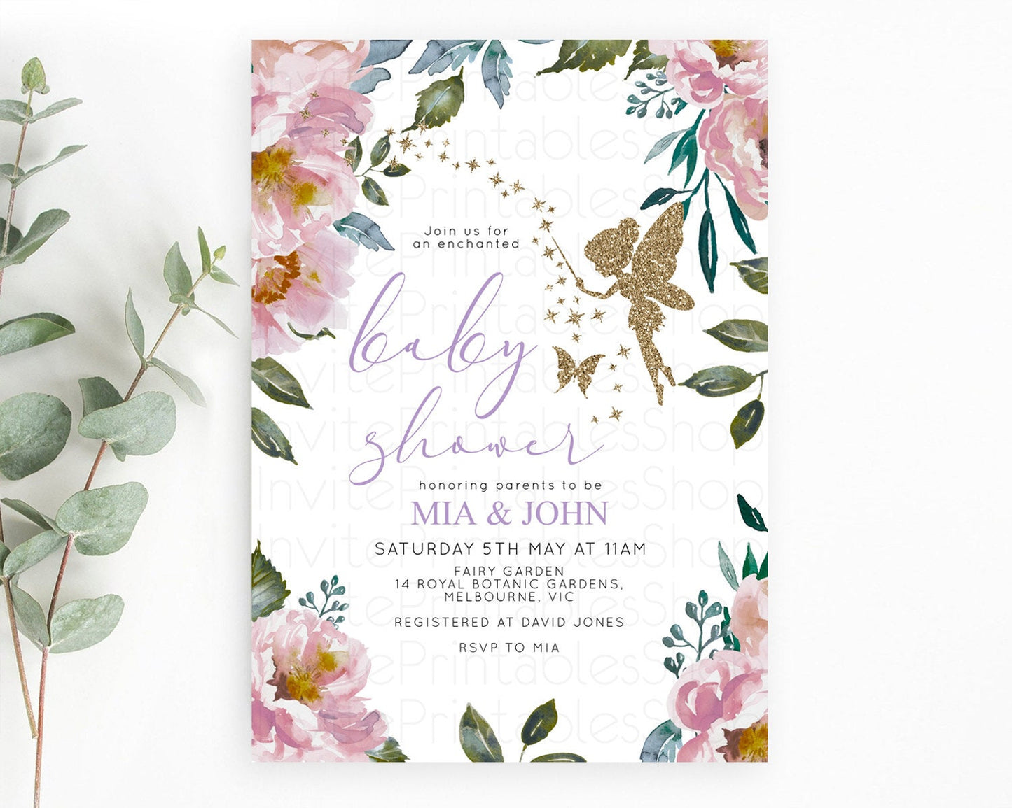 Fairy Baby Shower Invitation Pastel Fairy Invites Fairy Tea Party Fairy Garden Theme Secret Garden Enchanted Garden Floral Butterfly D10727
