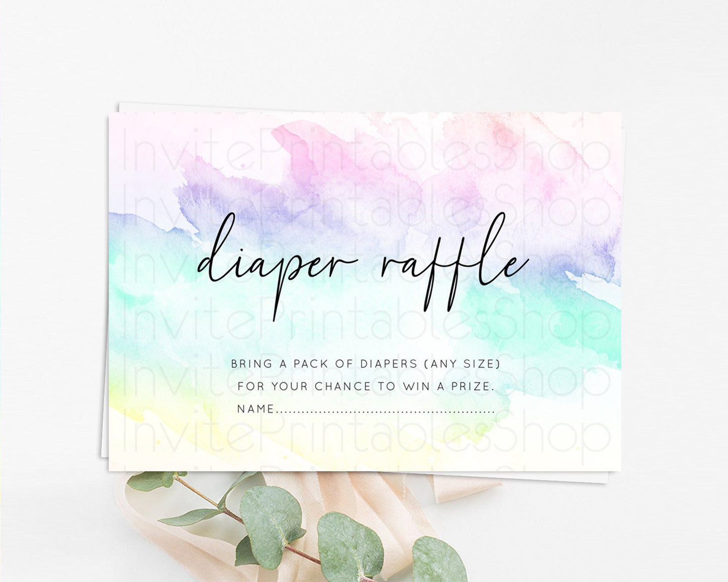 Pastel Diaper Raffle Card Pastel Rainbow Diaper Raffle Insert Colorful Ombre Watercolor Diaper Ticket Confetti Glitter Raffle Game D10231