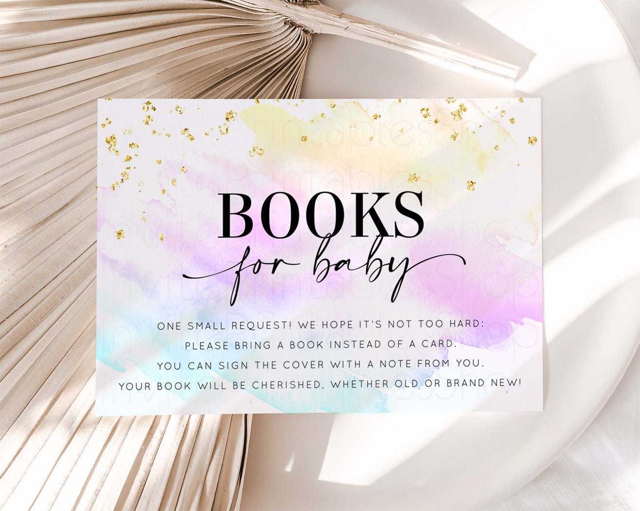 Rainbow Books for Baby Insert Pastel Books Insert Pastel Baby Shower Book Card Colorful Watercolor Baby Books Request Poem Books Insert 147
