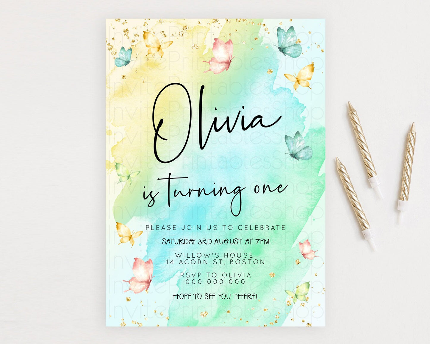 Pastel Butterfly Birthday Invitation Butterfly Birthday Invitation Whimsical Butterfly Enchanted Garden 1st 2nd Birthday Invitation D23195