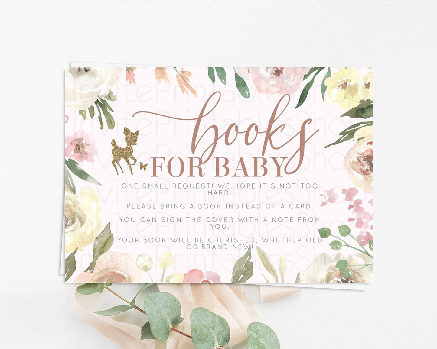 Fawn Books For Baby Card Deer Book Insert Floral Deer Book Card Enchanted Forest Butterfly Pastel Baby Shower Book Poem Request D10193