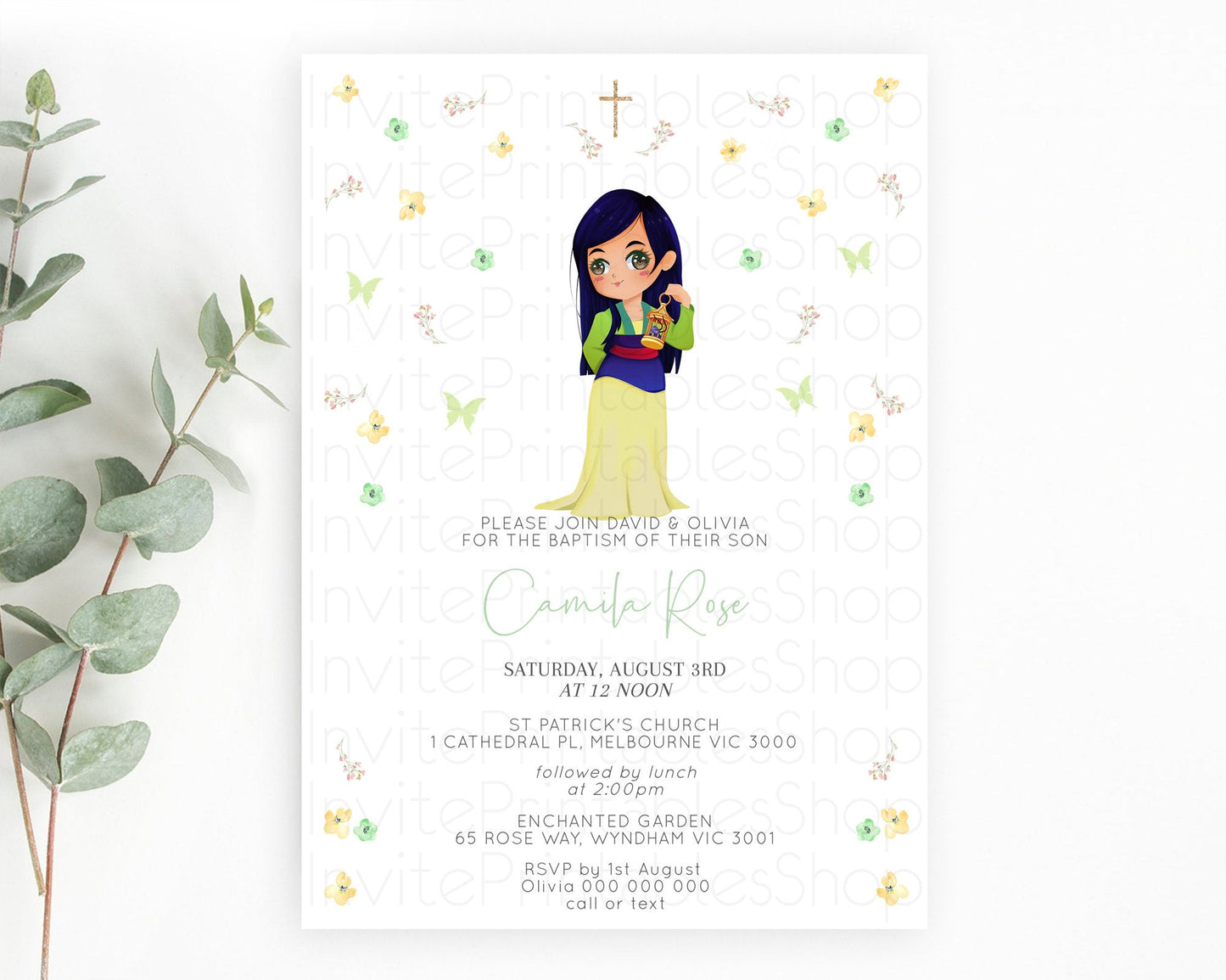 Princess Baptism Invitation Enchanted Castle Baptism 1st Birthday Invitation Royal Party Pastel Floral Secret Garden Christening D10350