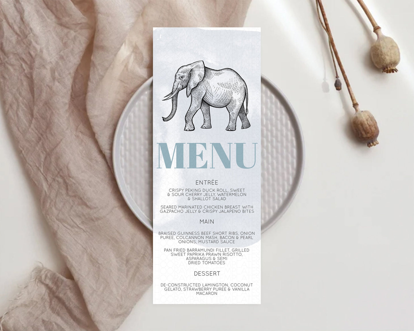 Elephant Menu Elephant Menu Template Elephant Safari Zoo Table Decor Elephant Dinner Dessert Menu Elephant Party Food Menu D10811