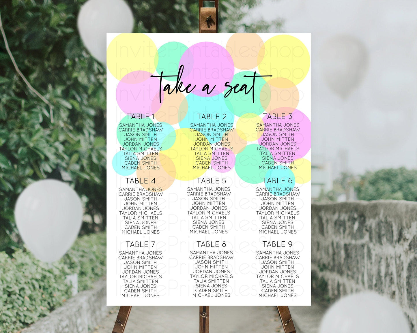 Pastel Seating Chart Pastel Confetti Seating Chart Bubbles Sprinkles Seating Sign Colorful Rainbow Decor Confetti Seating Board D10410